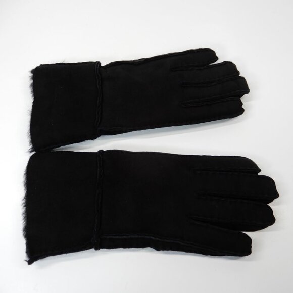 SURELL Genuine Shearling Lined GLOVES Size M Black Suede Sheepskin Fur NEW $110 - Picture 3 of 7